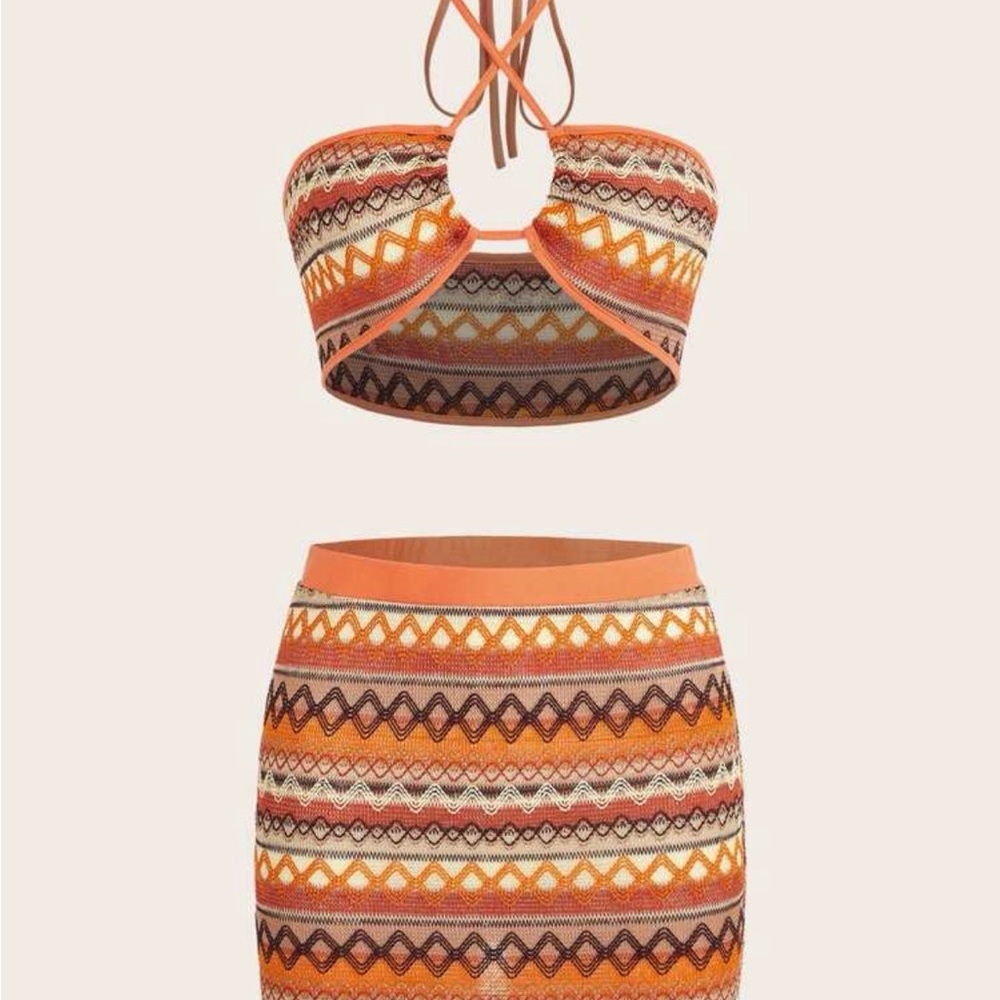 Geo Print Halter Top and Skirt Set
